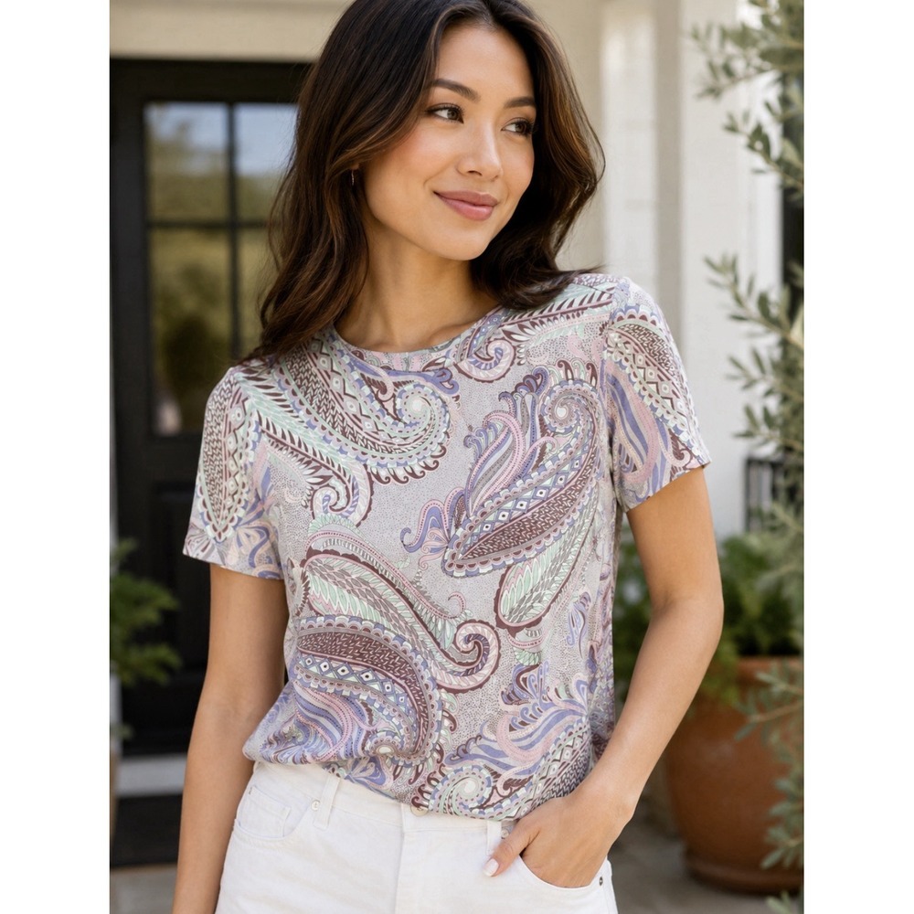 THE NOLI SHOP Amaya Ultra-Soft T-Shirt Women's Small Paisley Pastel Short Sleeve